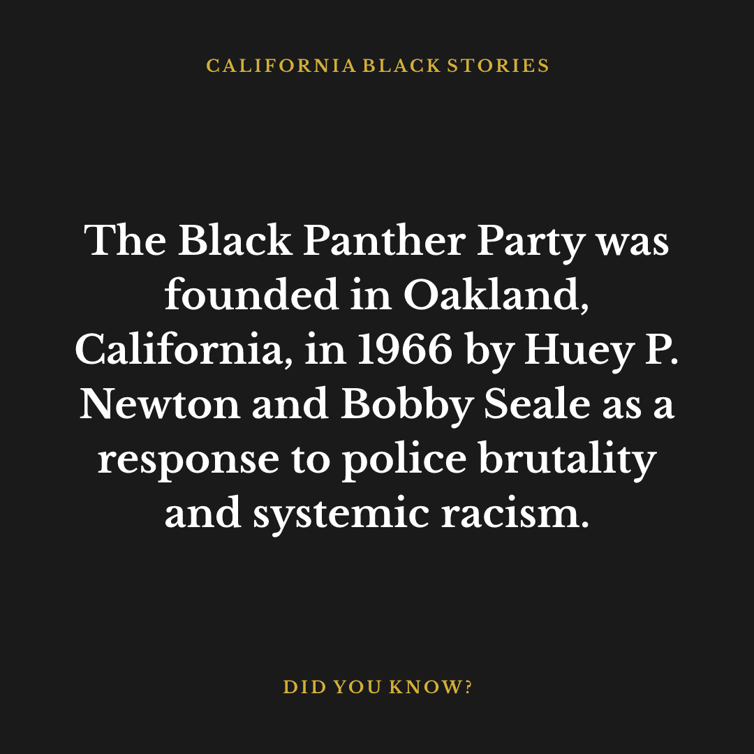The Black Panther Party was founded in Oakland, California, in 1966 by Huey P. Newton and Bobby Seale as a response to police brutality and systemic racism.